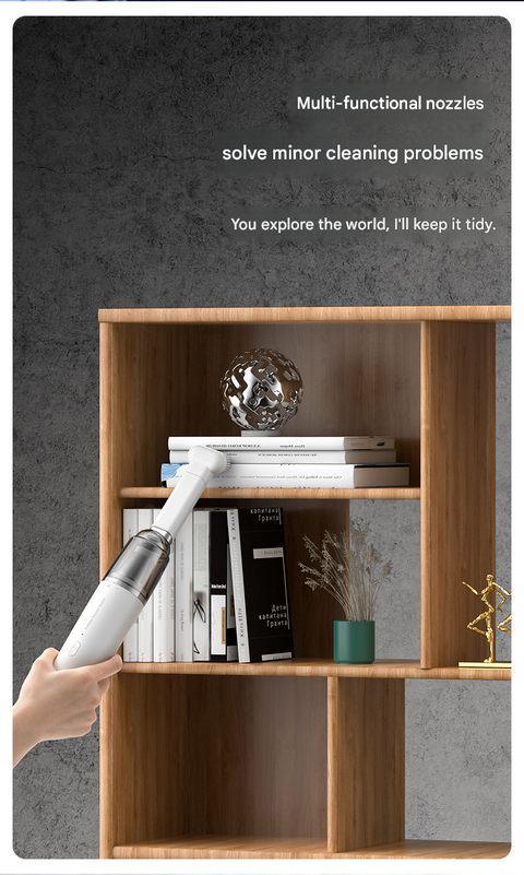 White Mini Portable Car Vacuum Cleaner - 120W Strong Suction, Handheld Wireless, Lightweight 300g, Wet and Dry Use, for Car Interior, Home, Office, and Travel