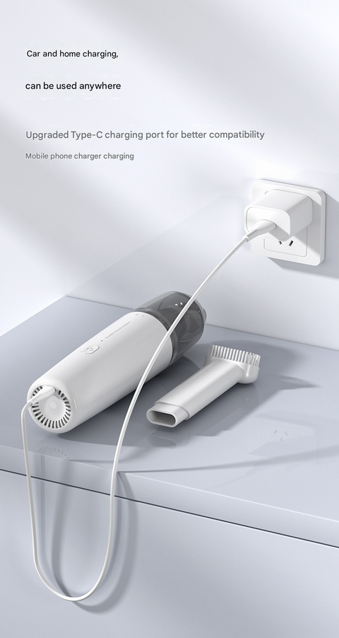 White Mini Portable Car Vacuum Cleaner - 120W Strong Suction, Handheld Wireless, Lightweight 300g, Wet and Dry Use, for Car Interior, Home, Office, and Travel