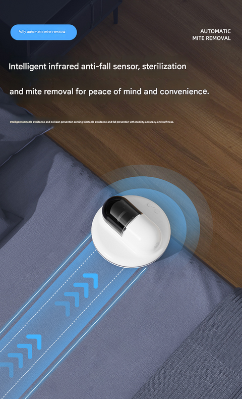 White Automatic Intelligent Walking Mite Removal Robot - UV Sterilisation, High Frequency Beating, Strong Suction, Wireless Rechargeable Bed Vacuum for Mattress, Sofa, Carpet, Pet Hair