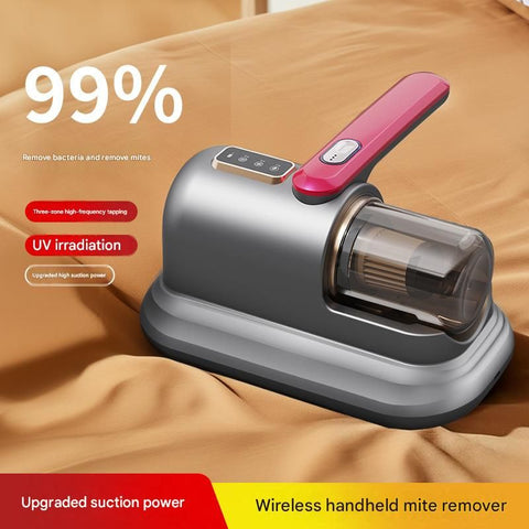 Grey and dark red Wireless Mite Vacuum Cleaner with UV Light - High Suction Handheld Bed Dust Mite Remover