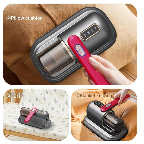 Pearl White Wireless Mite Vacuum Cleaner with UV Light - High Suction Handheld Bed Dust Mite Remover