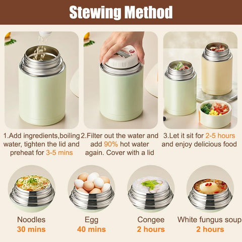 Brown 800ml Stainless Steel Thermal Stew Jar Portable Insulated Lunch Pot with Handle – Vacuum Insulated Soup Container(Foldable model)