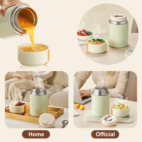 Brown 800ml Stainless Steel Thermal Stew Jar Portable Insulated Lunch Pot with Handle – Vacuum Insulated Soup Container(Foldable model)