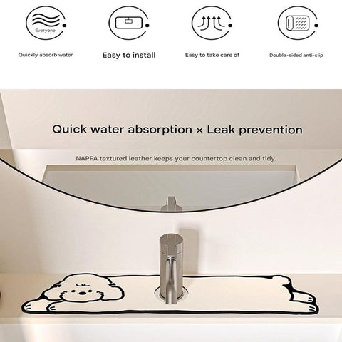 2-Piece Faucet Draining Mat Set Absorbent Sink Splash Guard Quick Dry Counter Mat 10x61cm(pig)