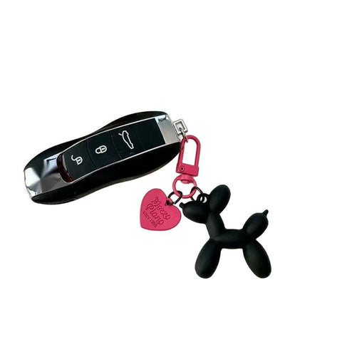 2-Piece Yellow Balloon Dog Keychain Set with Heart Charm Bag Pendant Cute Couple Gift