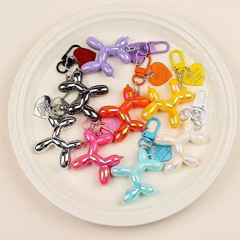 2-Piece Red Balloon Dog Keychain Set with Heart Charm Bag Pendant Cute Couple Gift