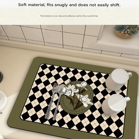 Green Kitchen Countertop Drainage Mat Absorbent Quick Dry Tech Velvet Dish Drying Pad 40x60cm(CD0076-3)