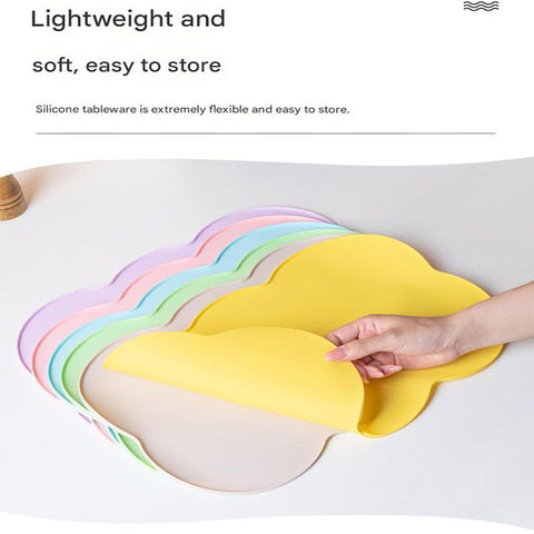3-Piece Yellow Silicone Placemat Set Cloud Shape Non-Slip Heat Resistant Kids Dining Mat