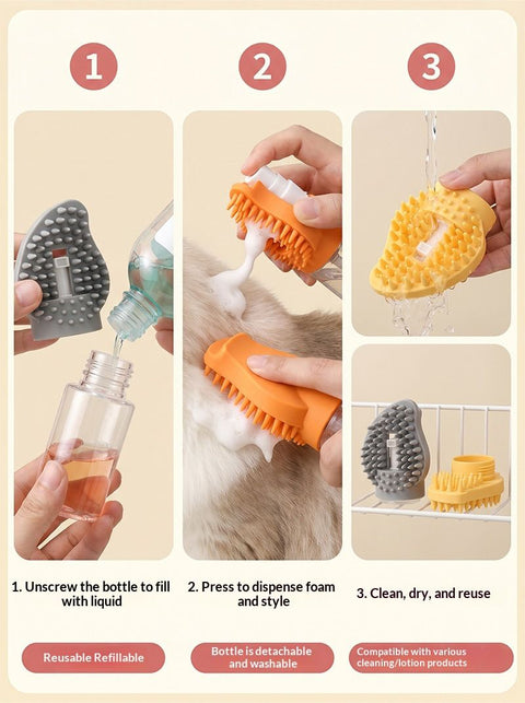 Yellow Pet Shampoo Brush Silicone Foaming Massage Comb Dog Cat Bathing Grooming Tool