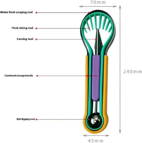 2-Piece Fruit Carving Tool Set Melon Baller Scoop Knife Stainless Steel(Yellow, blue and green)