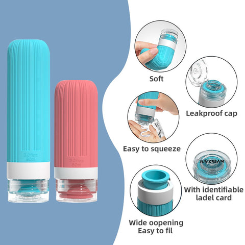 Silicone Travel Toiletry Bottles Set Leakproof Squeeze Containers with Case(01)
