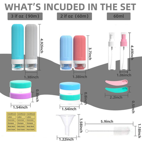 Silicone Travel Toiletry Bottles Set Leakproof Squeeze Containers with Case(10)