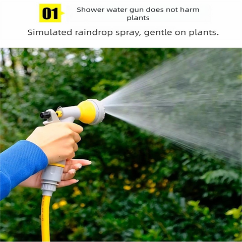 Yellow Portable Hose Reel Cart with 14m Hose 7-Pattern Spray Gun Garden Watering System
