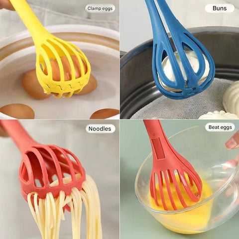 Yellow  2-Piece 3-in-1 Multi-Functional Egg Whisk & Food Tongs Set