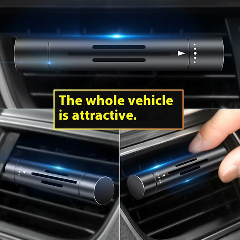 Black Mini Car Air Vent Perfume Freshener with 6 Scent Refills Aluminum Alloy Aromatherapy