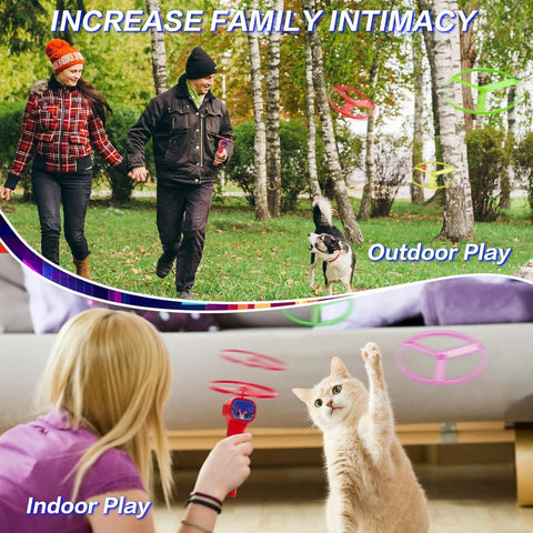 Green LED Light Up Flying Disc Cat Toy Interactive UFO Launcher with Replacement Discs