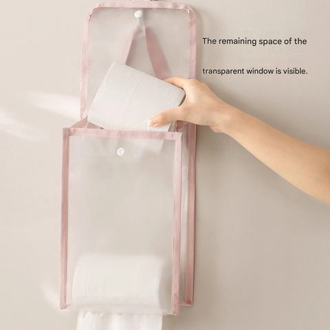 3 PCS White Wall Mounted Transparent Tissue Storage Bag Waterproof Hanging Holder with Adhesive Hook