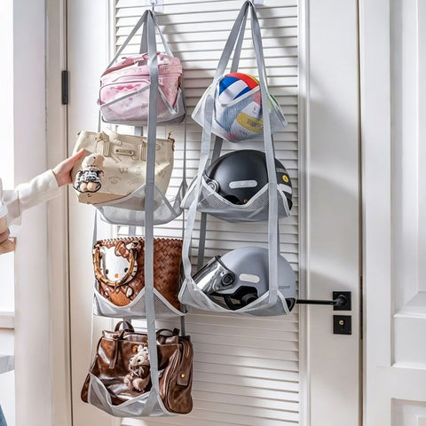 Grey 3-Layer + 4-Layer Hanging Mesh Storage Bag Set for Balls Toys and Sports Gear