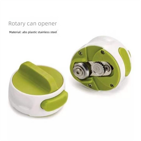 Green Manual Rotary Can Opener - Compact ABS Plastic & Stainless Steel - Smooth Edge Cutting, Easy Twist Operation, Space Saving Kitchen Gadget for Home and Travel