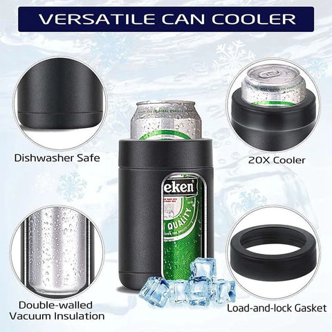 3-in-1 Beer Bottle Insulated Tumbler and Can Cooler with Bottle Opener – Double Wall Stainless Steel Soda Can Insulator & Holder for Car Outdoor Beverage Storage, 12oz Green