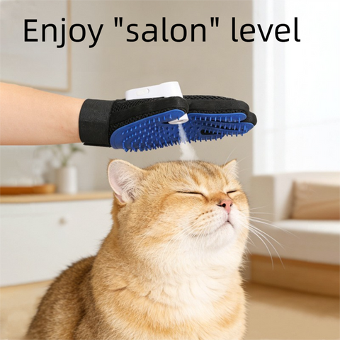 Black Blue Pet Grooming Spray Glove with White Detachable Typec Mister - TPR Soft Deshedding & Massage Brush Glove for Cats and Dogs, Anti Static Spray to Reduce Flying Fur and Easy to Clean