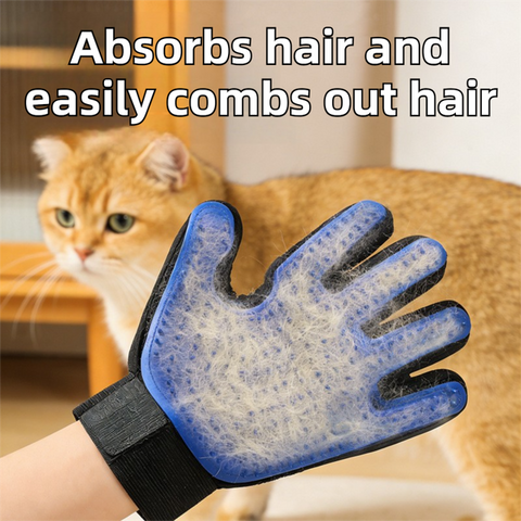 Black Blue Pet Grooming Spray Glove with Black Detachable Typec Mister - TPR Soft Deshedding & Massage Brush Glove for Cats and Dogs, Anti Static Spray to Reduce Flying Fur and Easy to Clean
