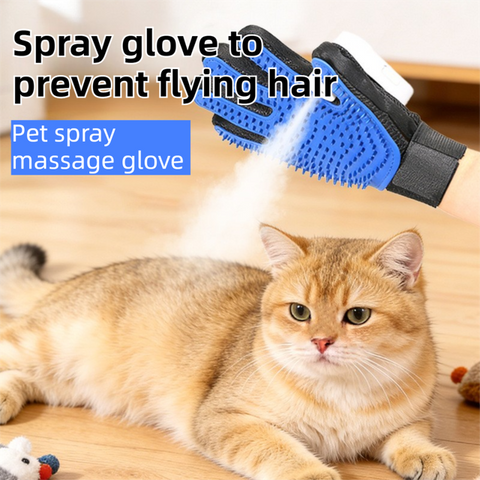 2PCS Black Blue Pet Grooming Spray Glove with Pink & White Detachable Typec Mister - TPR Soft Deshedding & Massage Brush Glove for Cats and Dogs, Anti Static Spray to Reduce Flying Fur and Easy to Clean