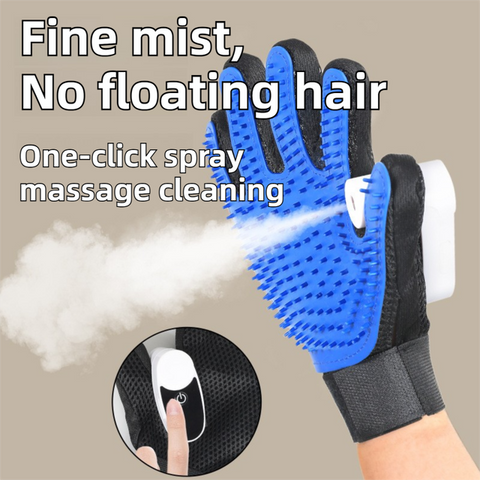 2PCS Black Blue Pet Grooming Spray Glove with Pink & Black Detachable Typec Mister - TPR Soft Deshedding & Massage Brush Glove for Cats and Dogs, Anti Static Spray to Reduce Flying Fur and Easy to Clean