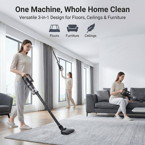Black Cordless Handheld Vacuum Cleaner with 5 Brush Attachments & LED Light for Home Car - 18KPA Strong Suction, Portable Typec Charging, Battery Digital Display, One Touch Emptying Dust Cup and Cyclone Dust Separation