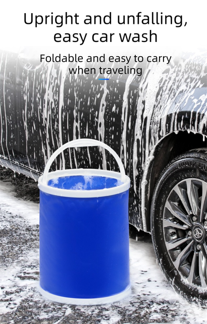 11L Foldable Oxford Fabric Car Wash Bucket with EVA Waterproof Lining & Zipper Carry Bag - Self Standing Structure, Portable Water Container for Car Cleaning and Outdoor Travel