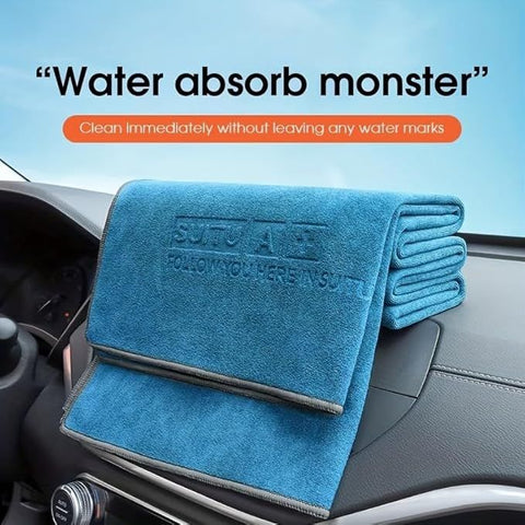 Blue Microfiber Car Cleaning Towel (43 x 43 CM) and 20L Foldable Self Standing Water Bucket (Include Zipper Bag) Combo Set - Super Absorbent and Scratch Free for Car Detailing Drying and Home Cleaning