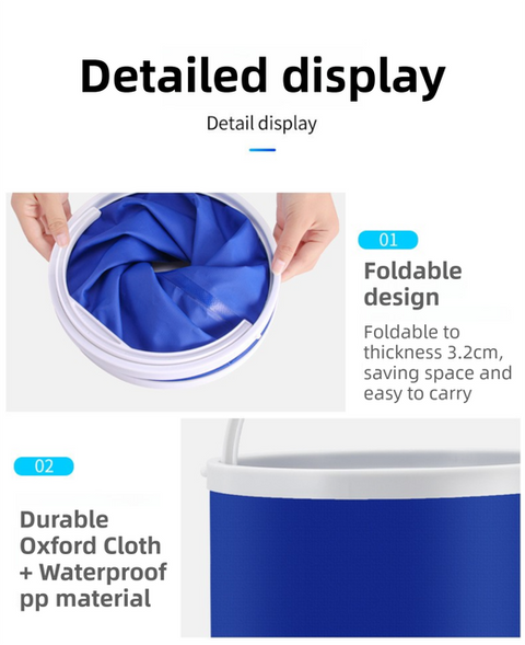 Blue Microfiber Car Cleaning Towel (35 x 75 CM) and 20L Foldable Self Standing Water Bucket (Include Zipper Bag) Combo Set - Super Absorbent and Scratch Free for Car Detailing Drying and Home Cleaning