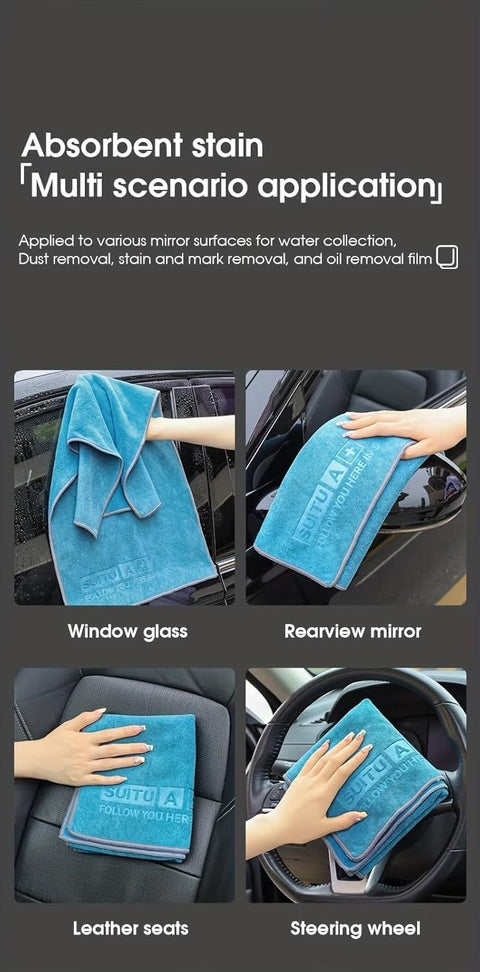 Blue Microfiber Car Cleaning Towel (35 x 75 CM) and 20L Foldable Self Standing Water Bucket (Include Zipper Bag) Combo Set - Super Absorbent and Scratch Free for Car Detailing Drying and Home Cleaning