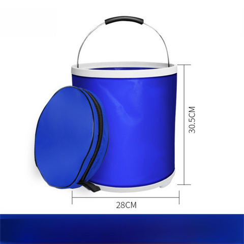 Blue Microfiber Car Cleaning Towel (60 x 180 CM) and 20L Foldable Self Standing Water Bucket (Include Zipper Bag) Combo Set - Super Absorbent and Scratch Free for Car Detailing Drying and Home Cleaning