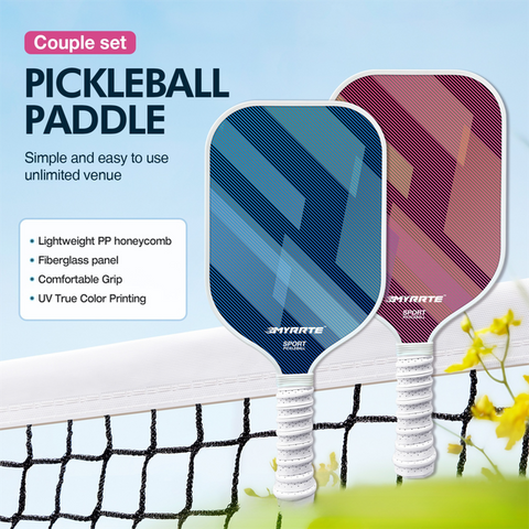 Fantasy Purple and Blue Striped Fiberglass Pickleball Paddle Set – 4 Balls & 2 Lightweight Shock-Absorbing Rackets with Versatile Carry Bag for Outdoor Play