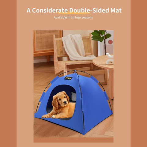 Blue All-Weather Portable Pet Tent with Dual-Sided Cushion & Insect-Proof Mesh – L Size 60 x 60 x 50 cm, Waterproof & Sun-Proof Outdoor Four Corner Dome Kennel for Dogs & Cats Travel Camping