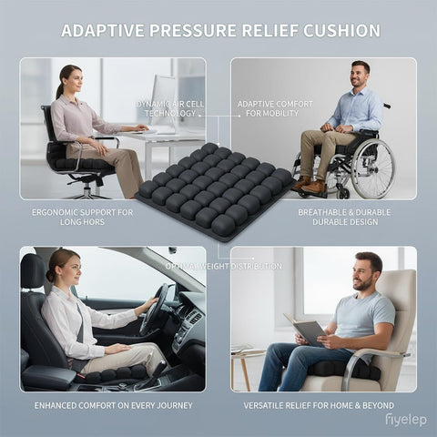 Dark Green Portable 3D Aircell Travel Inflatable Seat Cushion with Built-in Pump – 36 Airbags Ergonomic Pressure Relief Pad with Lycra Cover & Non-Slip Base for Office Car Flight Long Sitting