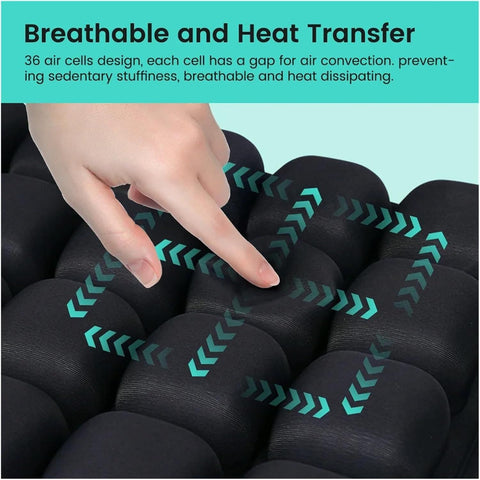 Tie-dye Blue and White Portable 3D Aircell Travel Inflatable Seat Cushion with Built-in Pump – 36 Airbags Ergonomic Pressure Relief Pad with Lycra Cover & Non-Slip Base for Office Car Flight Long Sitting