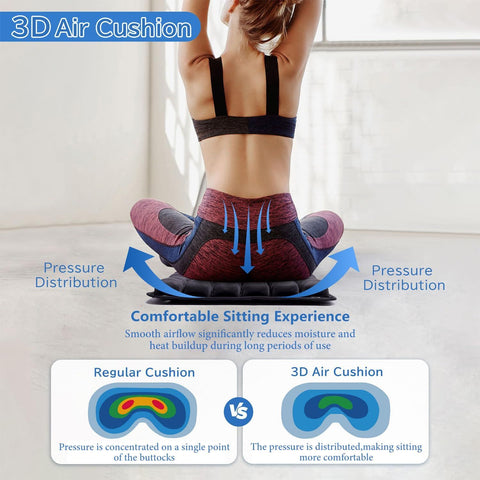 Purple Portable 3D Aircell Travel Inflatable Seat Cushion with Built-in Pump – 36 Airbags Ergonomic Pressure Relief Pad with Lycra Cover & Non-Slip Base for Office Car Flight Long Sitting