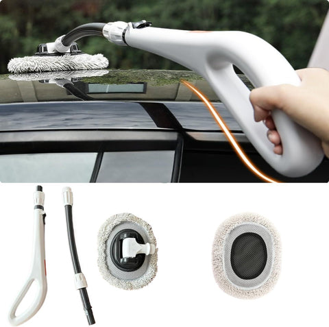 Professional Telescopic(55-120cm) Car Microfiber Wash Mop with 2 Brush Cover - 90° Rotating Detachable Brush Head, 15° Ergonomic Curved Rod & Handle - Durable Aluminum Alloy Chenille Brush for Car, Home and Window Cleaning