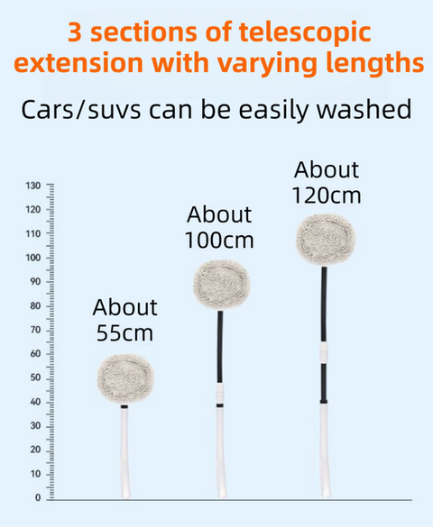 Professional Telescopic(55-120cm) Car Microfiber Wash Mop with 2 Brush Cover - 90° Rotating Detachable Brush Head, 15° Ergonomic Curved Rod & Handle - Durable Aluminum Alloy Chenille Brush for Car, Home and Window Cleaning