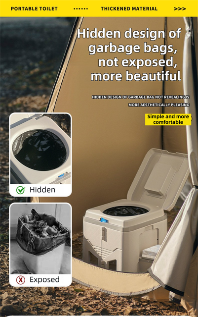Portable Travel Toilet with Integrated Dual Storage Wings & Odor-Proof Lid – Ergonomic Reusable Foldable Commode with 12.7cm Folding Height for Car Travel & Outdoor Use (Black Grey)