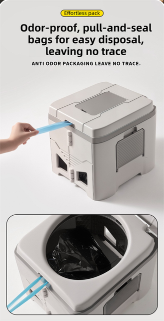 Portable Travel Toilet with Integrated Dual Storage Wings & Odor-Proof Lid – Ergonomic Reusable Foldable Commode with 12.7cm Folding Height for Car Travel & Outdoor Use (White)