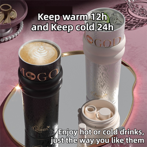 710ML Pink Luxury Gradient Textured Aurora Starry Night Insulated Travel Mug (Bow Pendant Gift Box) – 316 Stainless Steel Car Coffee Tumbler with Pop-Up Straw Dual Lid, Sinking Tea Infuser Ball and Cup Sleeve