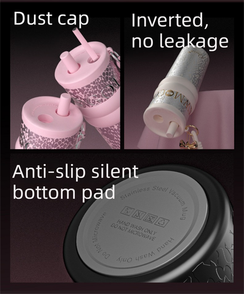 710ML Pink Luxury Gradient Textured Aurora Starry Night Insulated Travel Mug (Bow Pendant Gift Box) – 316 Stainless Steel Car Coffee Tumbler with Pop-Up Straw Dual Lid, Sinking Tea Infuser Ball and Cup Sleeve