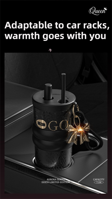 710ML Silver Luxury Gradient Textured Aurora Starry Night Insulated Travel Mug (Bow Pendant Gift Box) – 316 Stainless Steel Car Coffee Tumbler with Pop-Up Straw Dual Lid, Sinking Tea Infuser Ball and Cup Sleeve