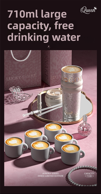 710ML Pink Luxury Gradient Textured Aurora Starry Night Insulated Travel Mug (Bow Pendant Gift Box) – Ceramic Liner Car Coffee Tumbler with Pop-Up Straw Dual Lid, Sinking Tea Infuser Ball and Cup Sleeve
