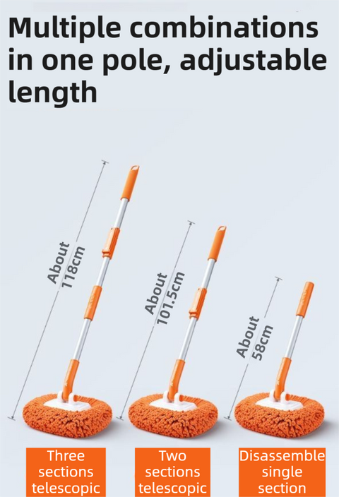 Orange 21° Curved Car Wash Mop and Snow Scraper with 180° Rotating Detachable Pole & 2 x Extra Large Microfiber Brush Cover – 2 Section Telescopic (58–101.5 CM) Aluminum Alloy Cleaning Brush for Vehicle and Home Care