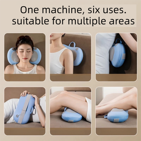 Grey Wireless Rechargeable Cervical & Lumbar Massager Pillow with 4 High/Low Massage Points, 42°C Constant Heat, 3 Speeds and Adjustable Strap – Multifunctional Shiatsu Back Massage Cushion for Neck Waist Shoulder Relief