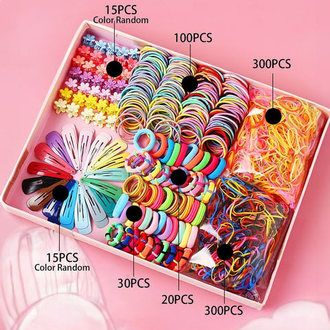 875-Piece Cute Hair Accessories Gift Set with Elastic Rubber Bands - Perfect Gift for Girls